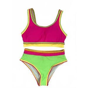 Jess Lea | NWOT 2 Piece Tank Bikini Neon Pink Green Yellow Scallop Size M